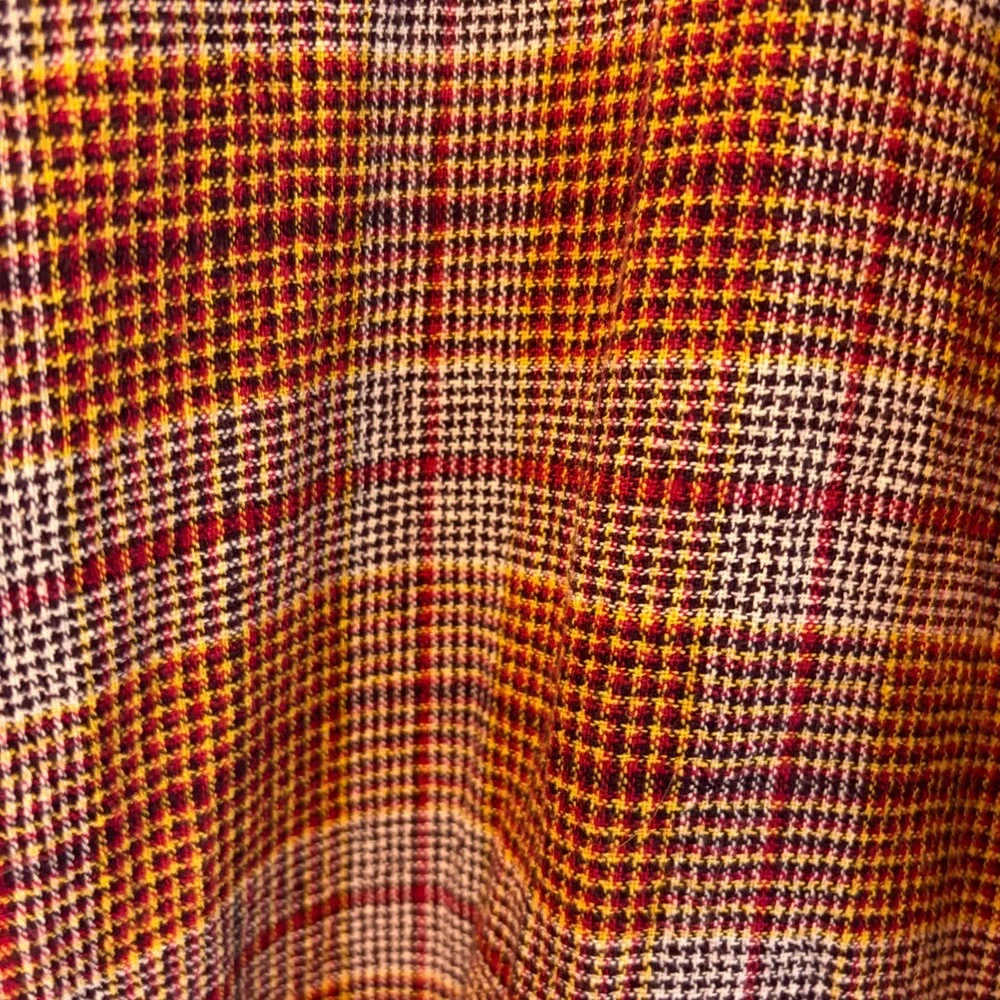 Free People Linen Blend Plaid Oversized Blazer Burgundy Mustard XL OB924115